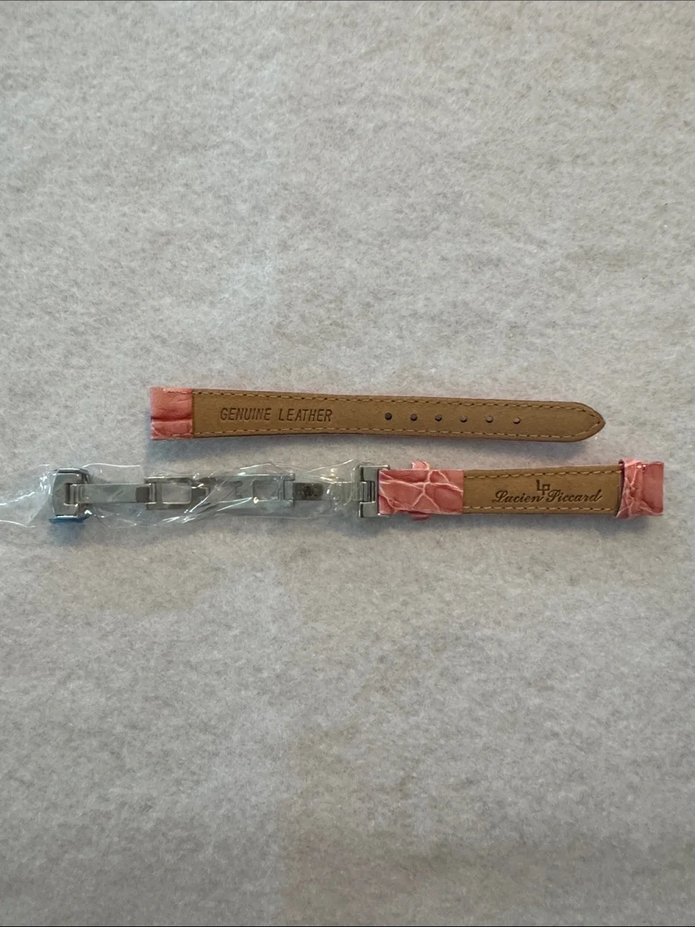 Lucien Piccard Pink Leather Watch Strap with Silver Deployment Clasp